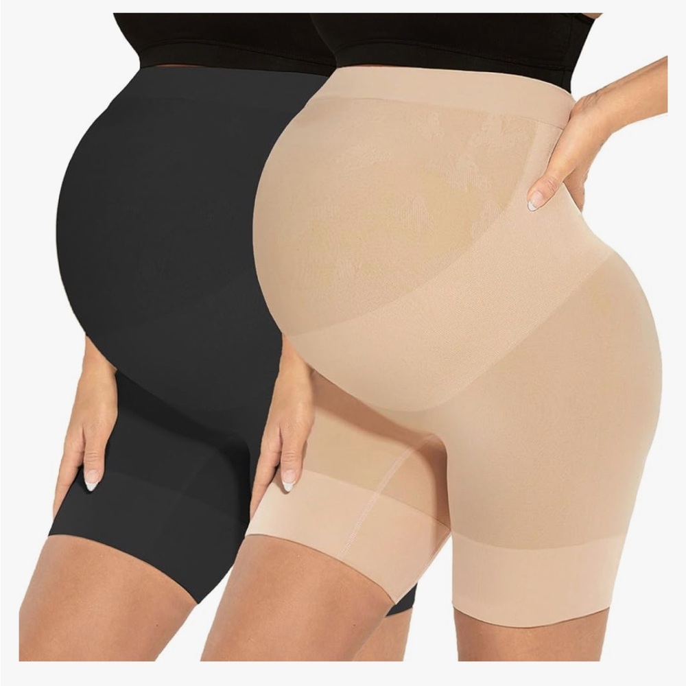 Maternity Shapewear Shorts - Black & Nude Mid-Thigh Underwear Medium set of 2